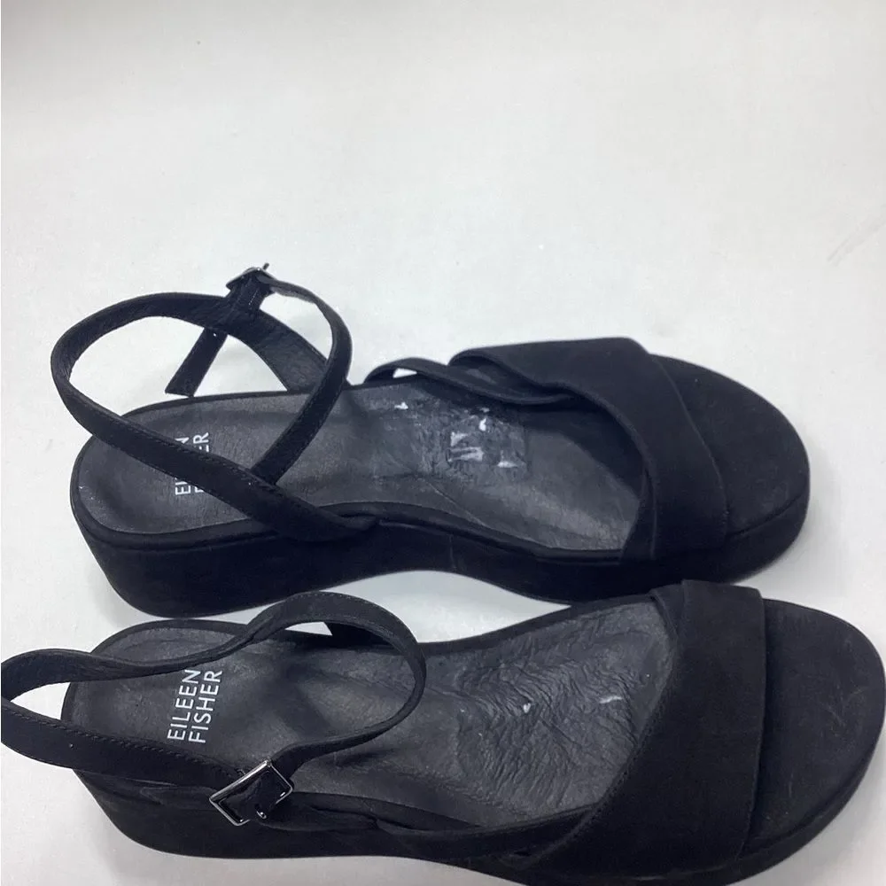 Eileen Fisher‎ Dae Black Wedge Sandal Size 9.5